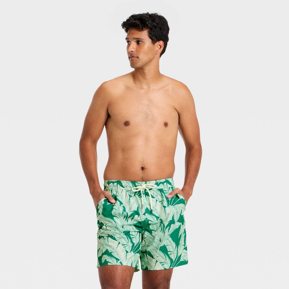 New - Men's 7'' Swim Trunks with Boxer Brief Liner - Goodfellow & Co™ Green Leaf L