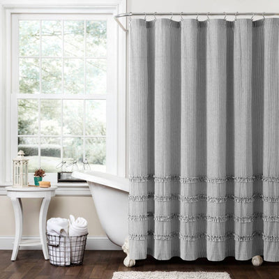 New - 72"x72" Vintage Stripe Yarn Dyed Cotton Shower Curtain Black - Lush Décor
