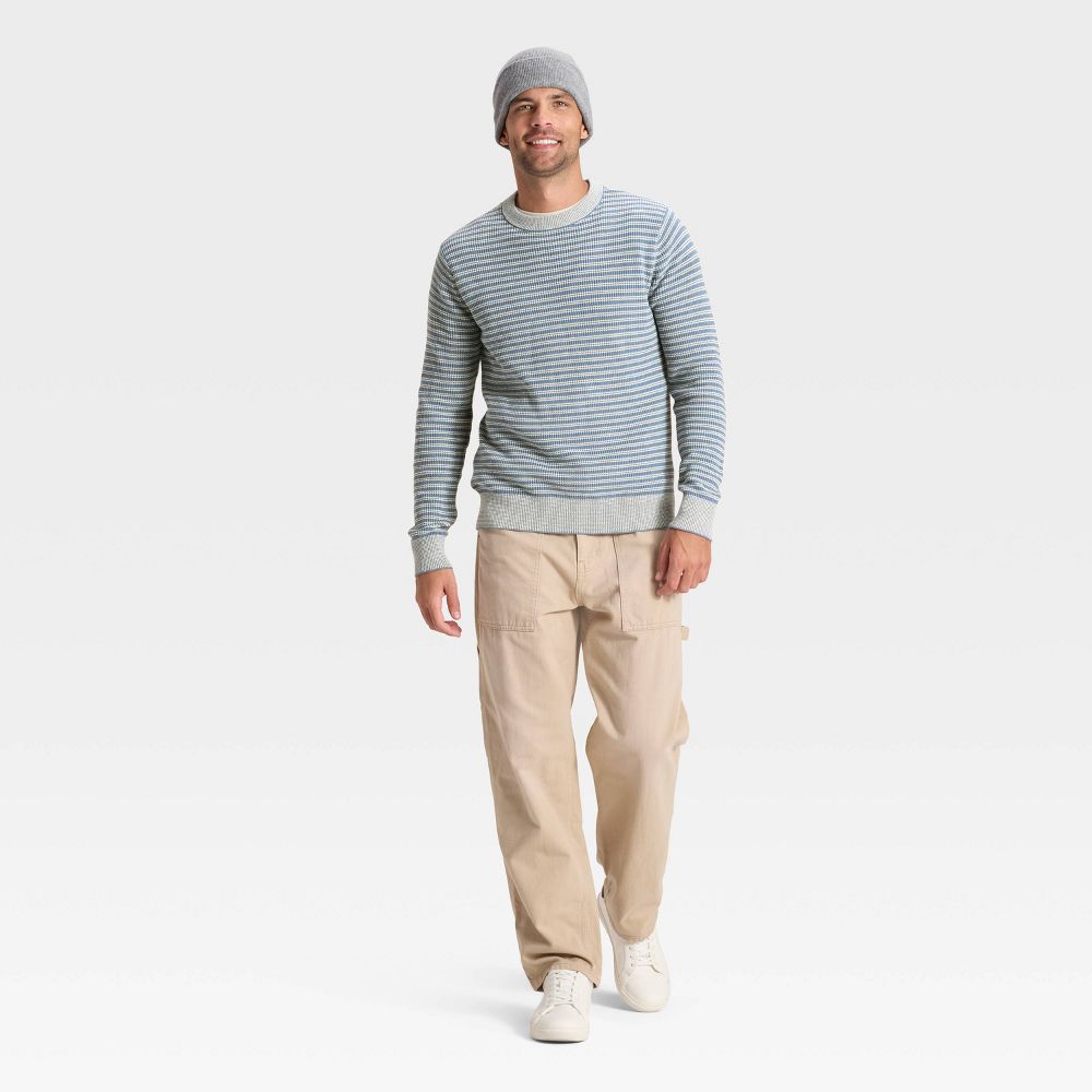 Open Box - Men's Textured Striped Crewneck Sweater - Goodfellow & Co™ Blue L