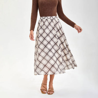 New - Women's Chiffon A-Line Skirt - A New Day™ Beige Check S