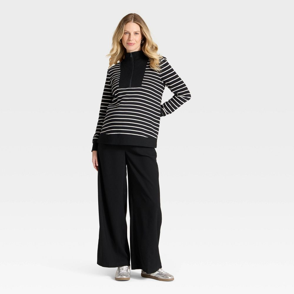 New - Fashion Leisure Maternity Pullover Sweatshirt - Isabel Maternity by Ingrid & Isabel™ Black/Cream Striped XXL