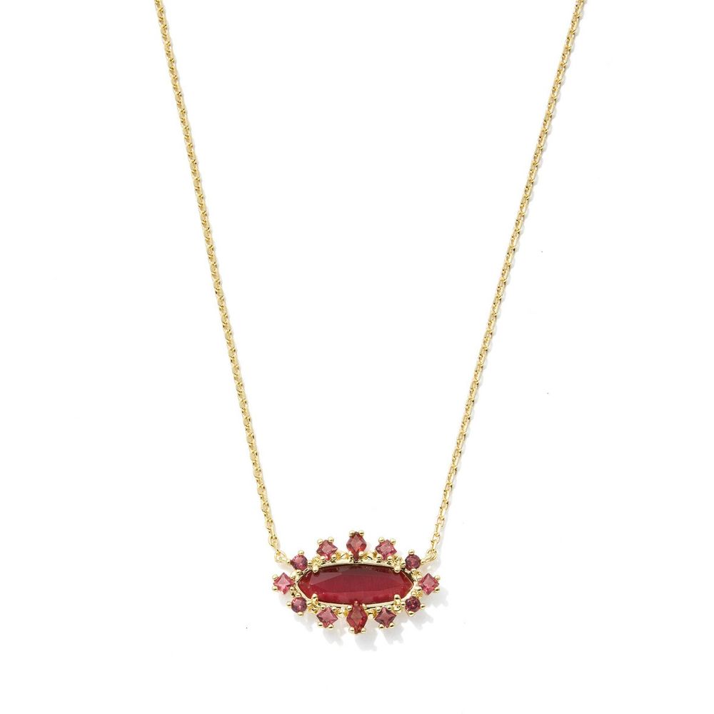 Open Box - Kendra Scott Eva Crystal Framed Pendant Necklace - Red Mix
