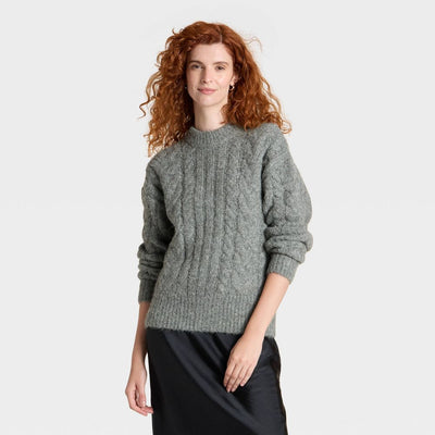 New - Women's Cabled Sweater - A New Day™ Heather Gray S