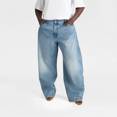 New - KBB by KAHLANA Women's Mid-Rise 'The Barrel Leg Jean' - Vintage Wash 18