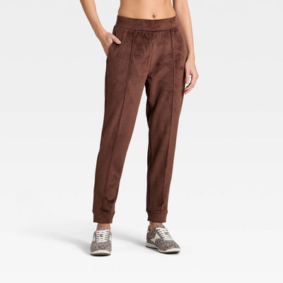New - Women's Velour Ribbed Jogger Sweatpants - All In Motion™ Brown S