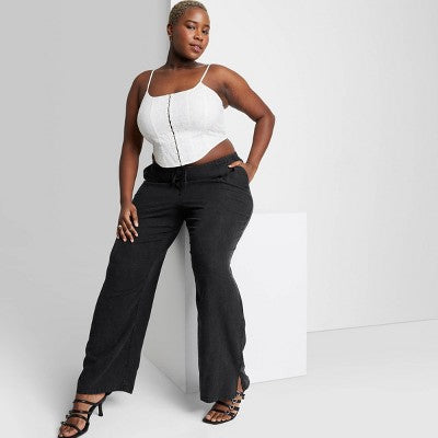New - Wild Fable Women's Mid Rise Wide Leg Relaxed Linen Pants Wild FableBullseye Deals