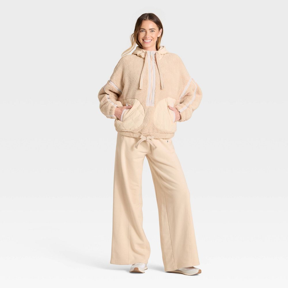 New - Women's Contrast High Pile 1/2 Zip Jacket - JoyLab™ Tan/Tan XS