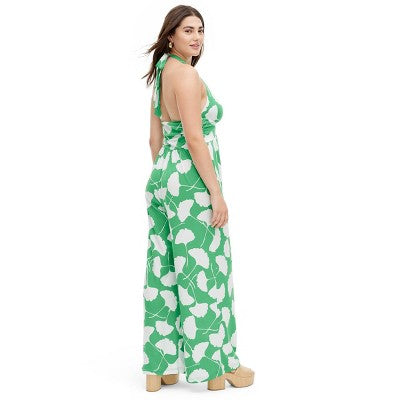 New - Diane von Furstenberg Women's Halter Jumpsuit Deep V-Neck, Ginkgo Green Diane von Furstenberg for TargetBullseye Deals