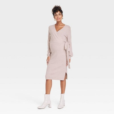 New - Isabel Maternity Women's Midi Sweater Dress Tie-Front Jersey Knit Isabel Maternity by Ingrid & IsabelBullseye Deals
