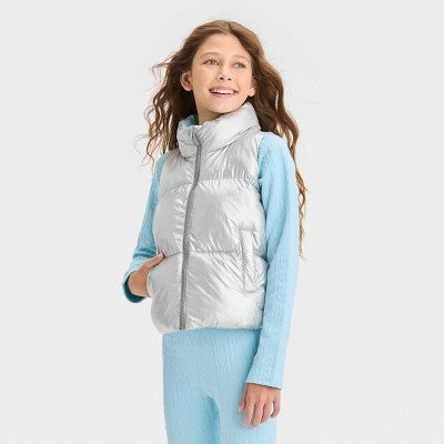 New - All in Motion Kids Full Zipper Reversible Quilted Puffer Vest Stand Up Collar All in MotionBullseye Deals