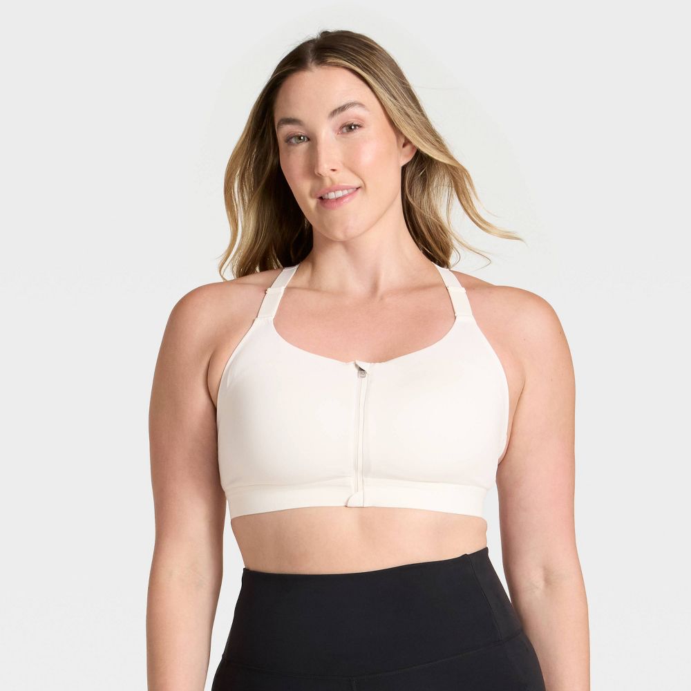 New - Women's High Support Front Zip Bra - All In Motion™ Cream 34B