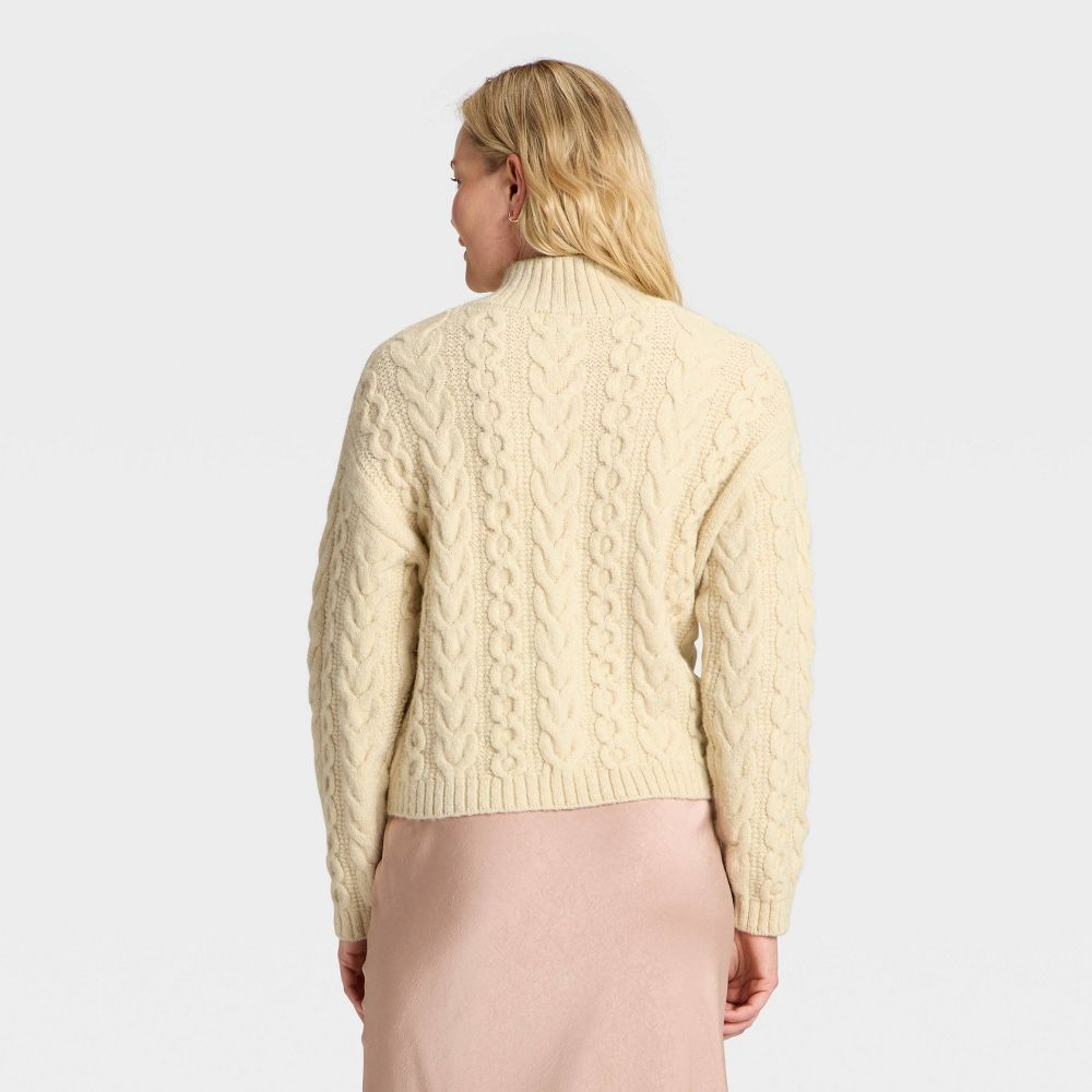 Open Box - Women's Long Sleeve Split Neck Cable Pullover Sweater - A New Day™ Cream L