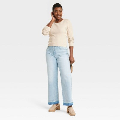 Universal Thread Women's High Waisted Wide Leg Cropped High-Rise Jeans, Light Wash Universal ThreadBullseye Deals