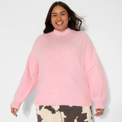 New - Women's Turtleneck Boucle Tunic Pullover Sweater - Wild Fable™ Light Pink XXL