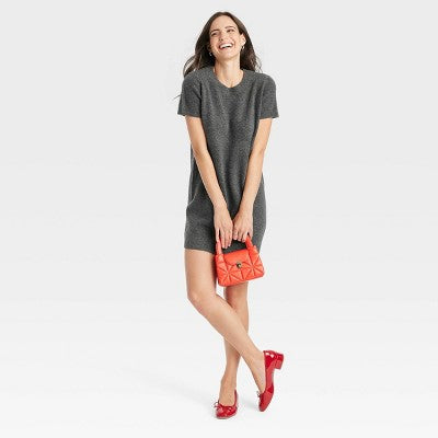 New - Women's Short Sleeve Cozy Knit Mini Sweater Dress - A New Day A New DayBullseye Deals