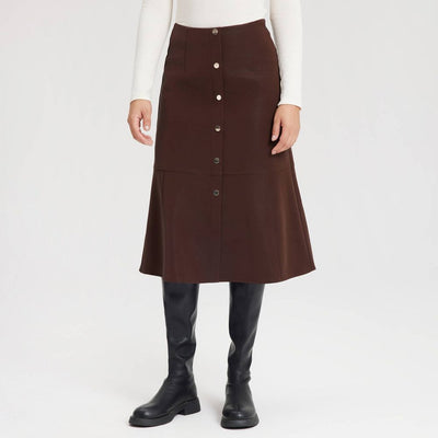 New - Women's Faux Leather Fit & Flare Midi A-Line Skirt - A New Day™ Chocolate 12