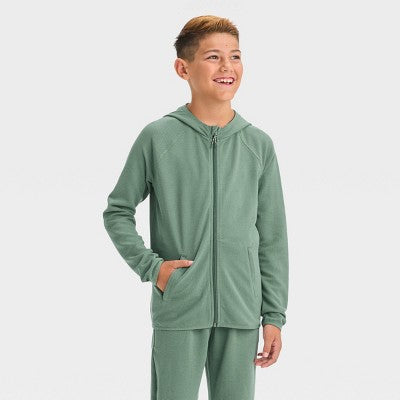 New - All In Motion Kids Full Zip Hooded Waffle Knit Sweatshirt Length Zipper All in MotionBullseye Deals
