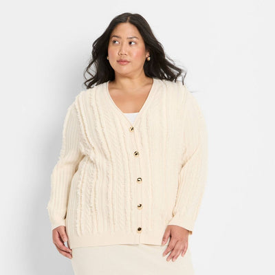 New - Women's Relaxed Cardigan Sweater - Future Collective Cream XXL