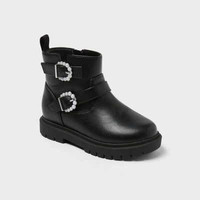 New - Toddler Girls' Evie Lug Sole Ankle Boots - Cat & Jack™ Black 8T