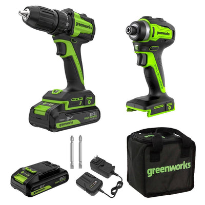 Open Box - Greenworks POWERALL 24V Cordless Brushless Drill/Impact Driver with 2 Batteries of 2.0Ah and Charger