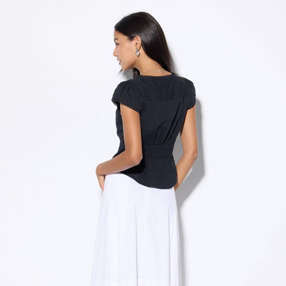 New - Women's Mini Cap Sleeve Button-Front Blouse - Wild Fable™ Black L