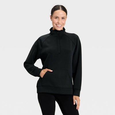 Open Box - Women's Airy Sleek Legging Friendly Half Zip Sweatshirt - All In Motion™ Black XXL