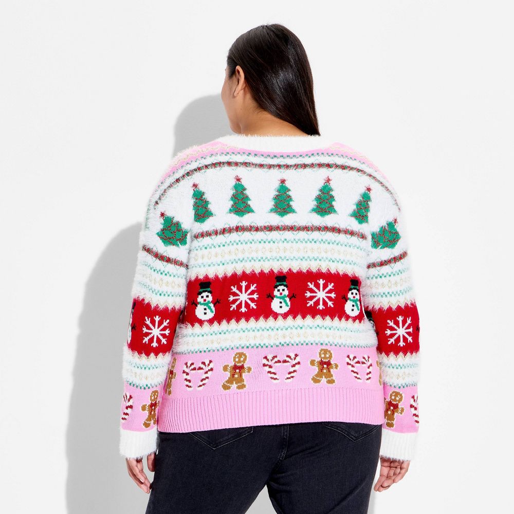 Open Box - Women's Holiday Icons Festive Graphic Cardigan - Cream 3X