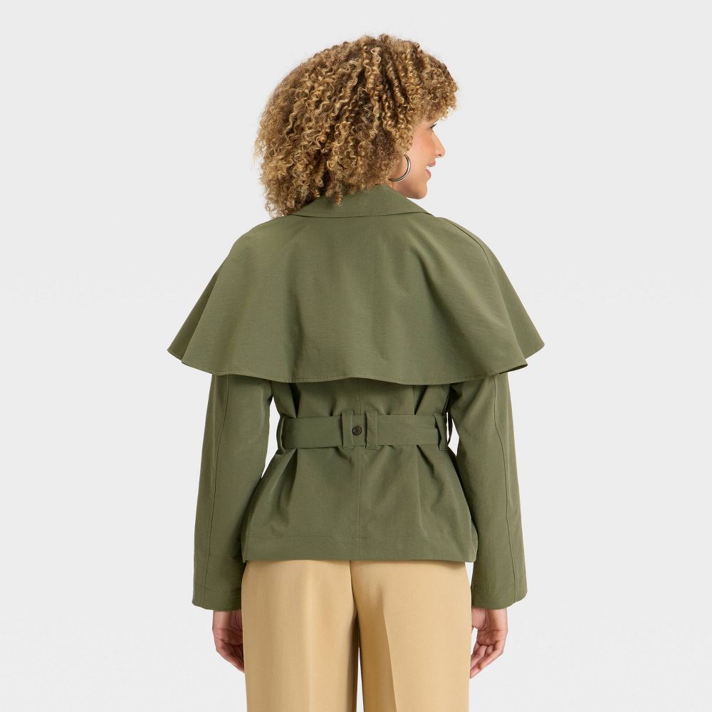 New - Women's Short Cape Trench - A New Day™ Olive M