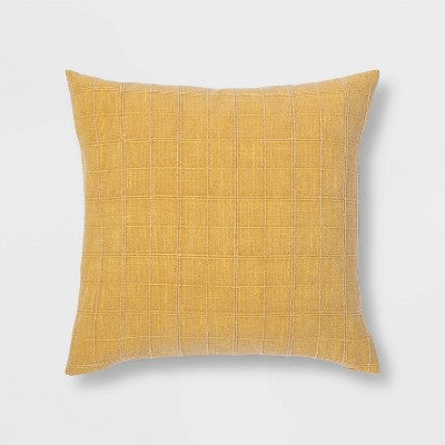 New - Oversized Woven Washed Windowpane Square Throw Pillow ThresholdBullseye Deals