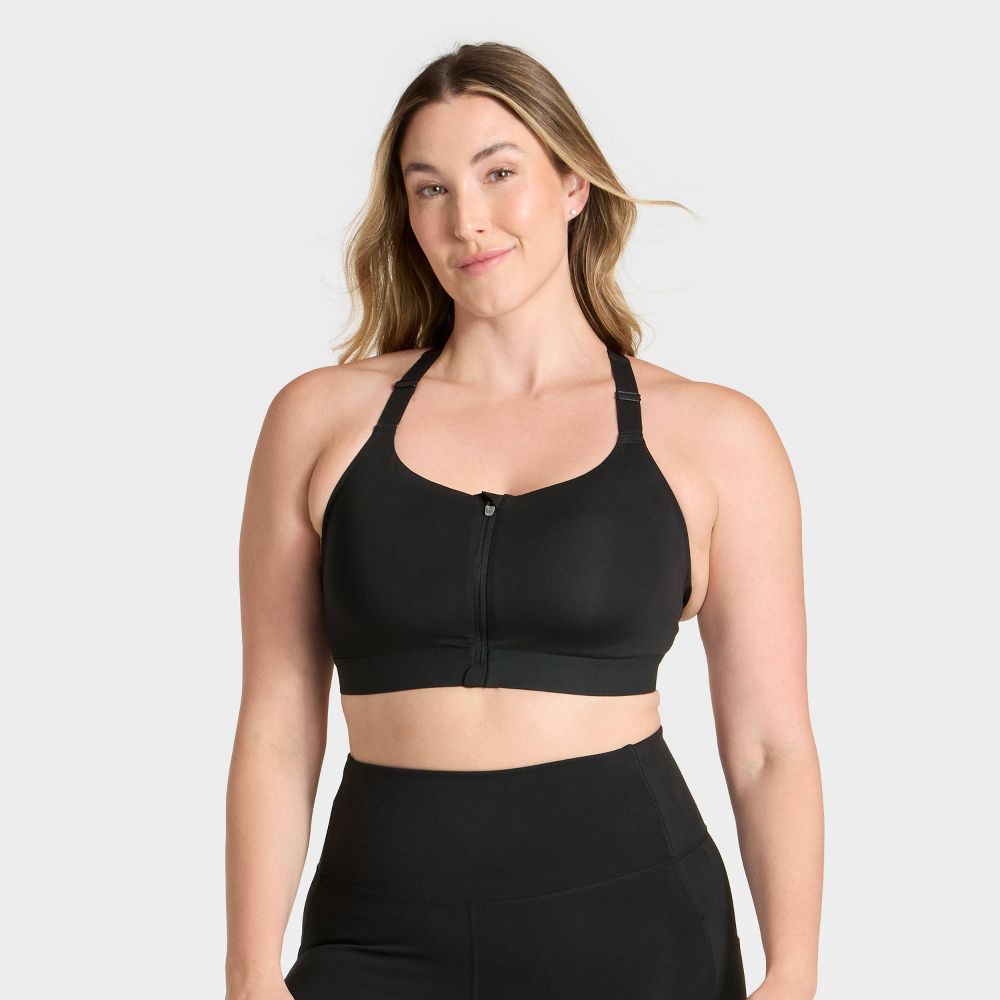 New - Women's High Support Front Zip Bra - All In Motion™ Black 34C