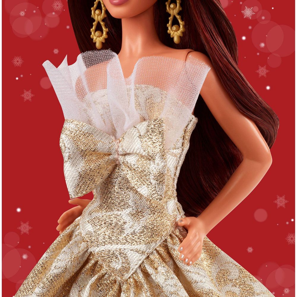 Open Box - Barbie Signature 2025 Holiday Barbie Fashion Doll, Seasonal Collector, Dark Brown Hair with Silver & Gold Gown