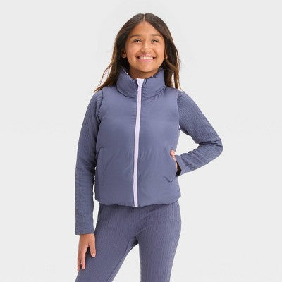 New - All in Motion Kids Full Zipper Reversible Quilted Puffer Vest Stand Up Collar All in MotionBullseye Deals