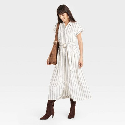 New - Women's Short Sleeve Belted Midi Shirtdress - Universal Thread Universal ThreadBullseye Deals