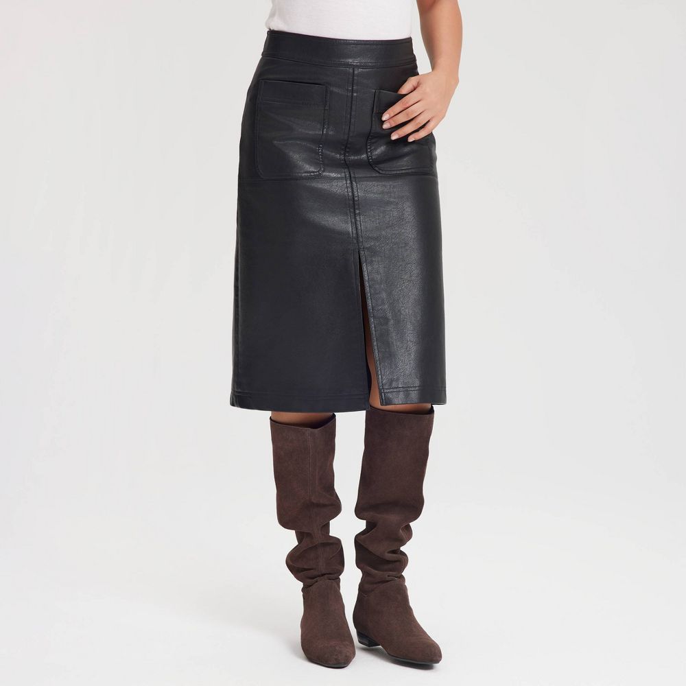 New - Women's Faux Leather Midi A-Line Skirt - Universal Thread™ Black 10