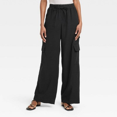 New - A New Day Women's High Rise Wide Leg Classic Fit Full Cargo Pants Midweight A New DayBullseye Deals