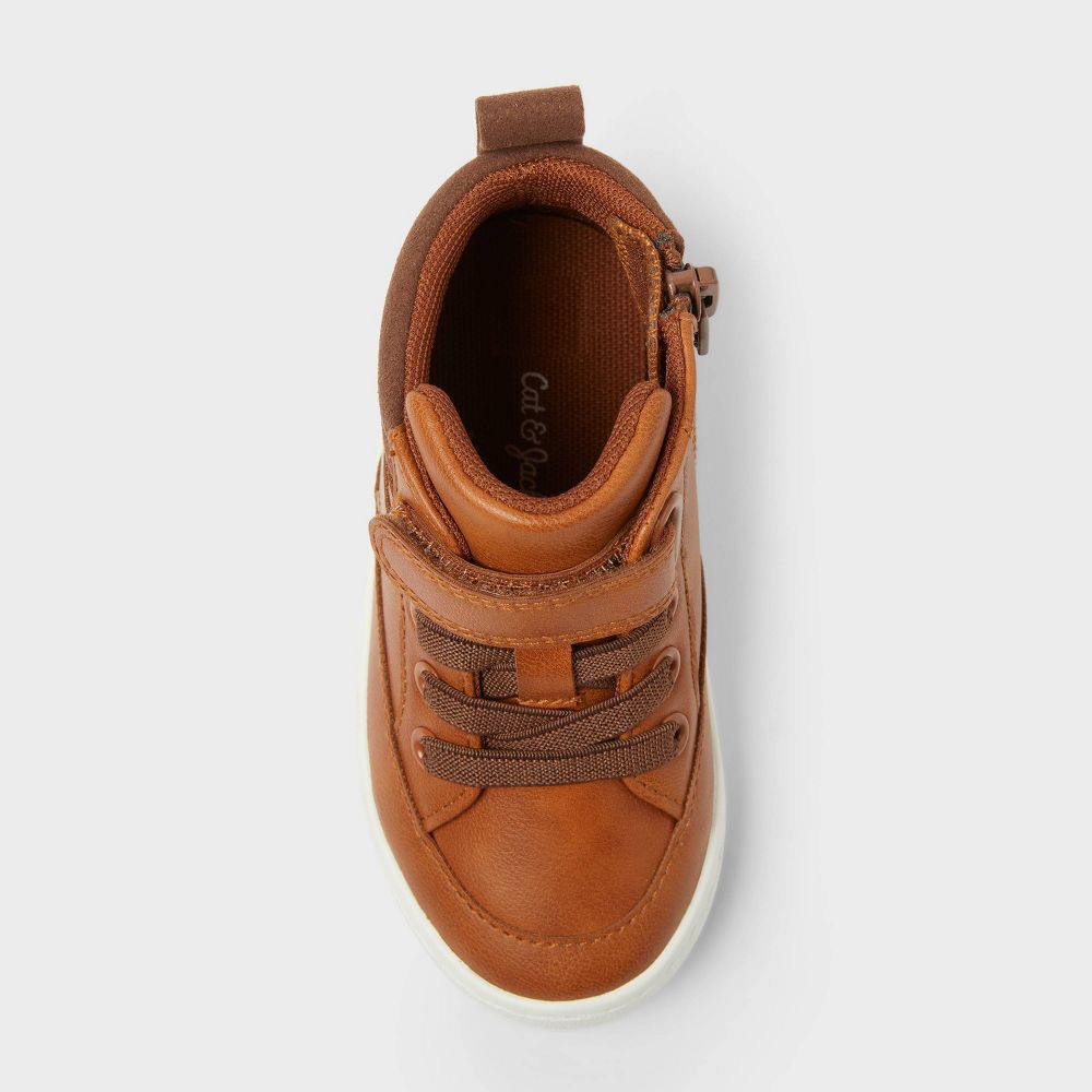 New - Toddler Aidan Sneaker Boots - Cat & Jack™ Cognac 10T: Zipper, Hook and Loop, Padded Collar