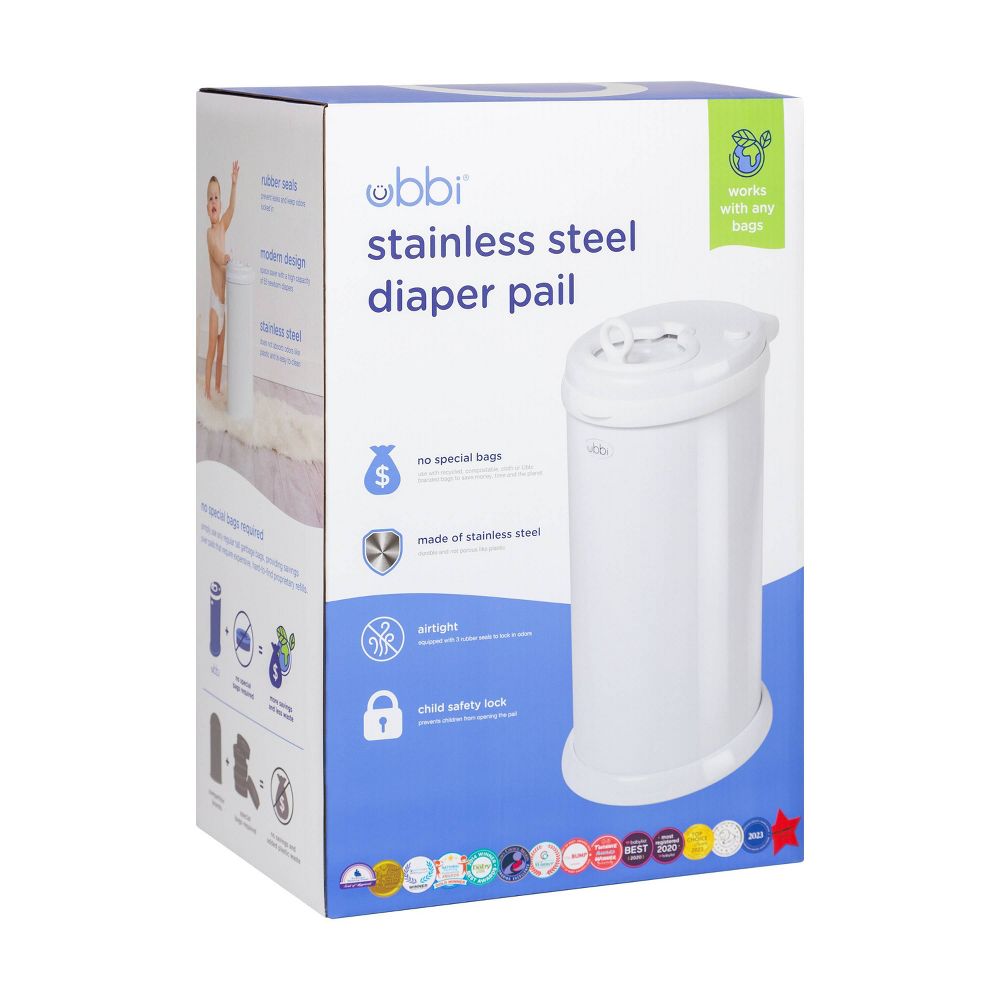 New - Ubbi Stainless Steel Diaper Pail - White