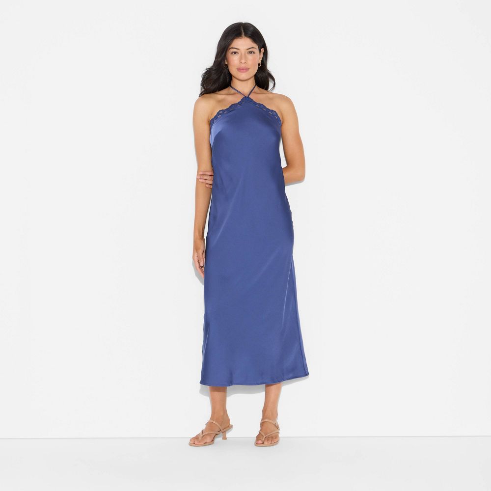 New - Women's Lace Trim Maxi A-Line Dress - Wild Fable™ Blue XS