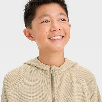 New - All In Motion Kids Full Zip Hooded Waffle Knit Sweatshirt Length Zipper All in MotionBullseye Deals