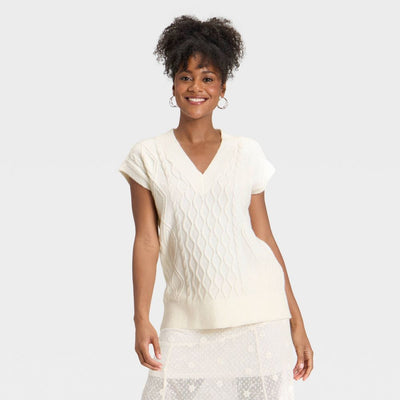 New - Women's Cable Sweater Vest - Universal Thread™ Cream L