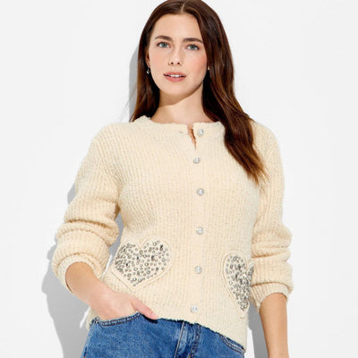 Open Box - Wicked x Katie Kime Women's Heart Graphic Cardigan - Cream S