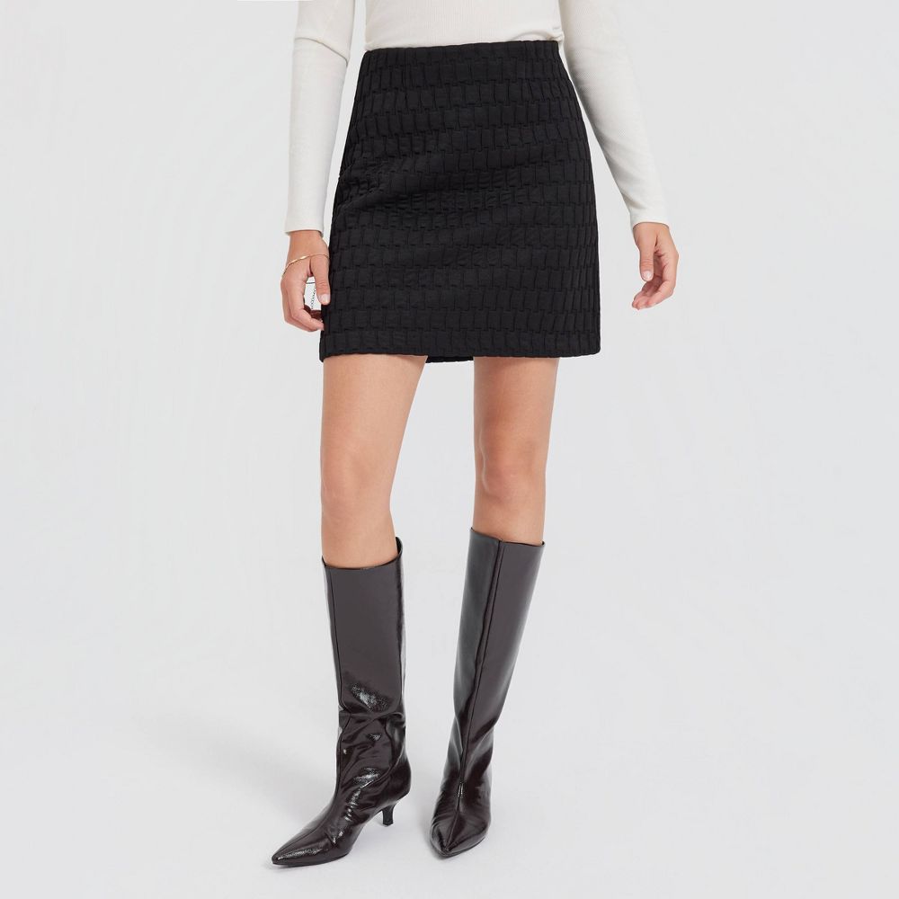New - Women's Quilted Mini A-Line Skirt - A New Day™ Black 8