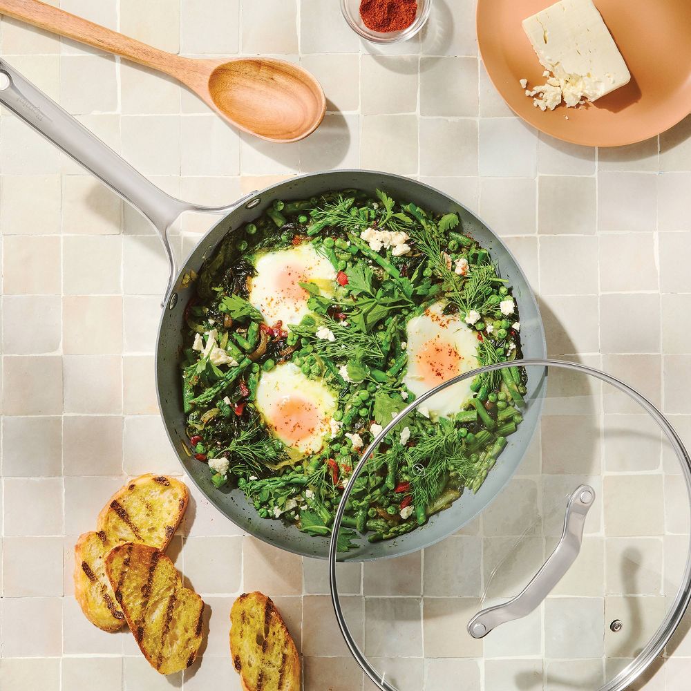 New - 12" Nonstick Ceramic Coated Stainless Steel Frying Pan with Cover - Figmint™