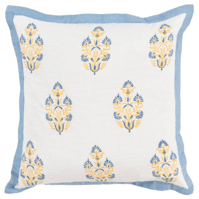New - 18"x18" Vintage Square Throw Pillow White/Green - Rizzy Home: Botanical Motifs, Embroidery, Cotton Canvas