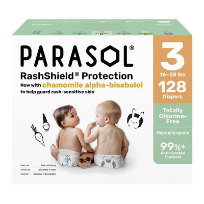 Open Box - Parasol Chlorine-Free Diapers with RashShield Protection Size 3 - 128ct