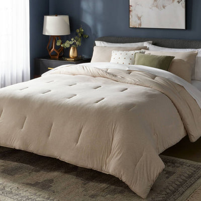 New - 3pc King Jersey Comforter and Sham Set Oatmeal Heather - Threshold™: Knitted, Zipper Closure, Machine Washable