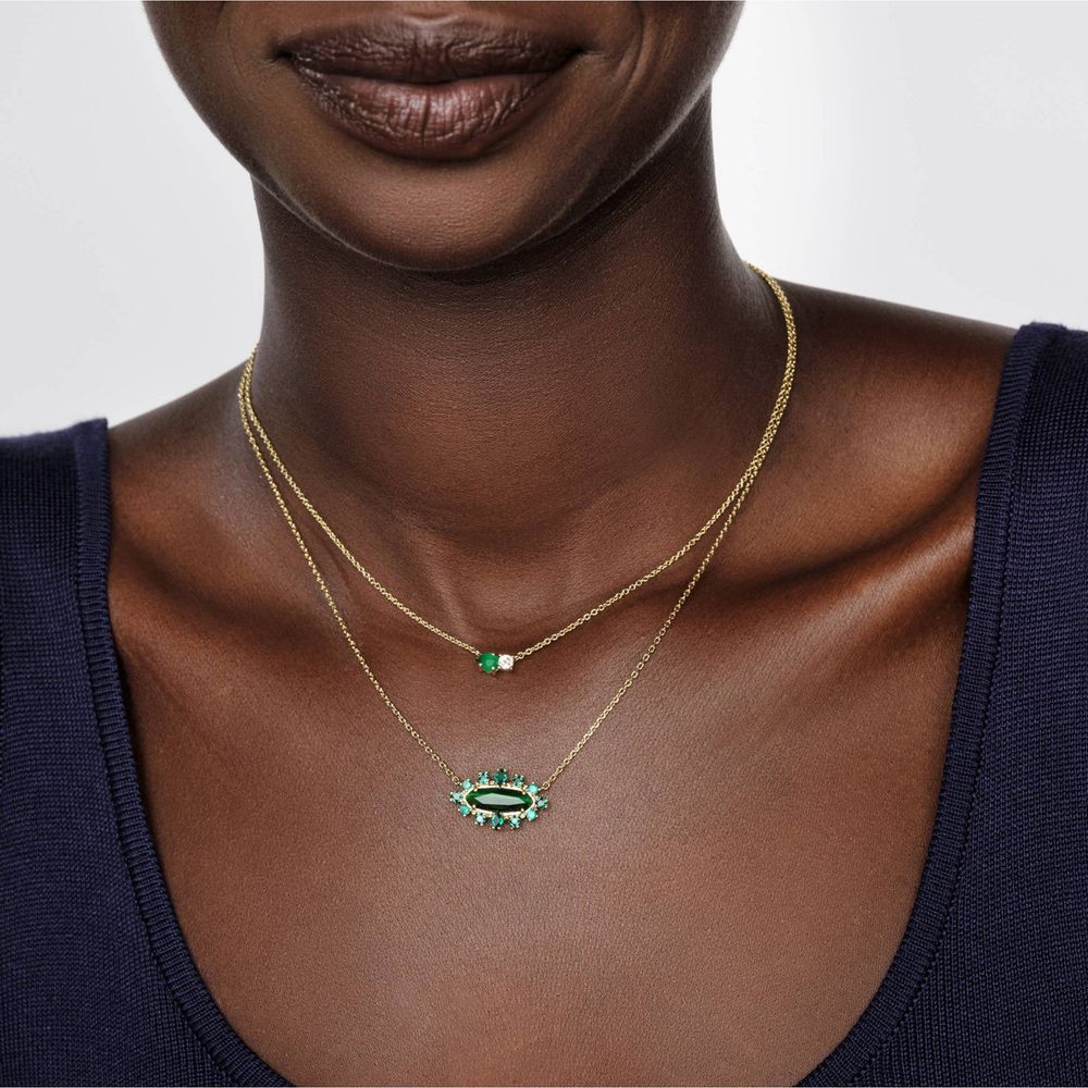 Open Box - Kendra Scott Eva Crystal Framed Pendant Necklace - Green Mix