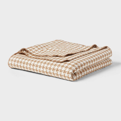 New - Full/Queen Brushed Cotton Blanket Brown Houndstooth - Threshold™