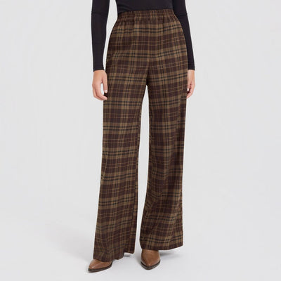 New - Women's Mid-Rise Wide Leg Suit Pants - A New Day™ Brown Plaid XS