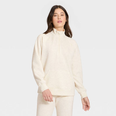 Open Box - Women's Airy Sleek Legging Friendly Half Zip Sweatshirt - All In Motion™ Heathered Cream L